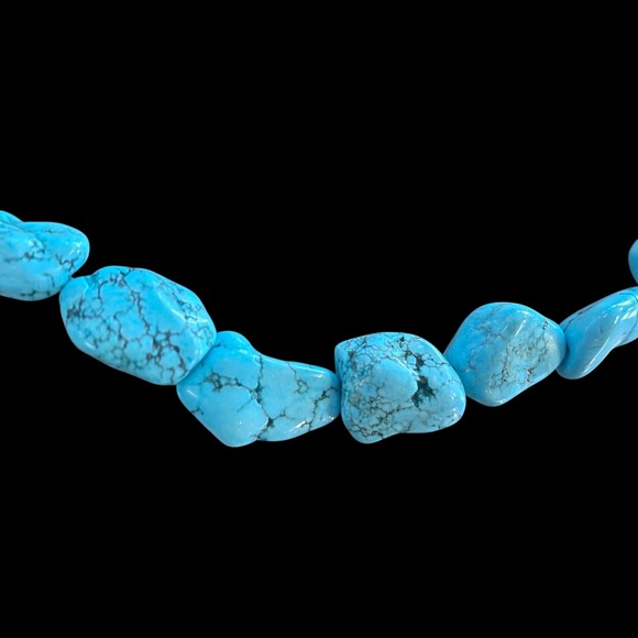 Turquoise Nugget Necklace & Drop Earrings Set Southwestern  Statement Jewelry - Picture 7 of 7